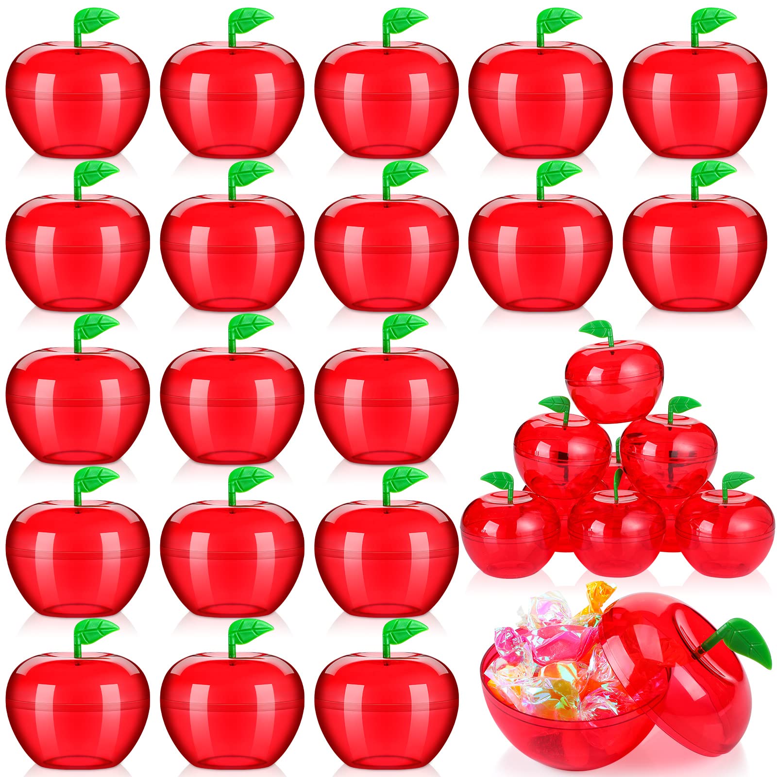Photo 1 of Lallisa 10 Pcs Plastic Apple Container Back to School Party Favor Teacher Gifts Plastic Apple Shaped Candy Jar Box Student Gift from Teacher for First Day of School Birthday Christmas Party Favor