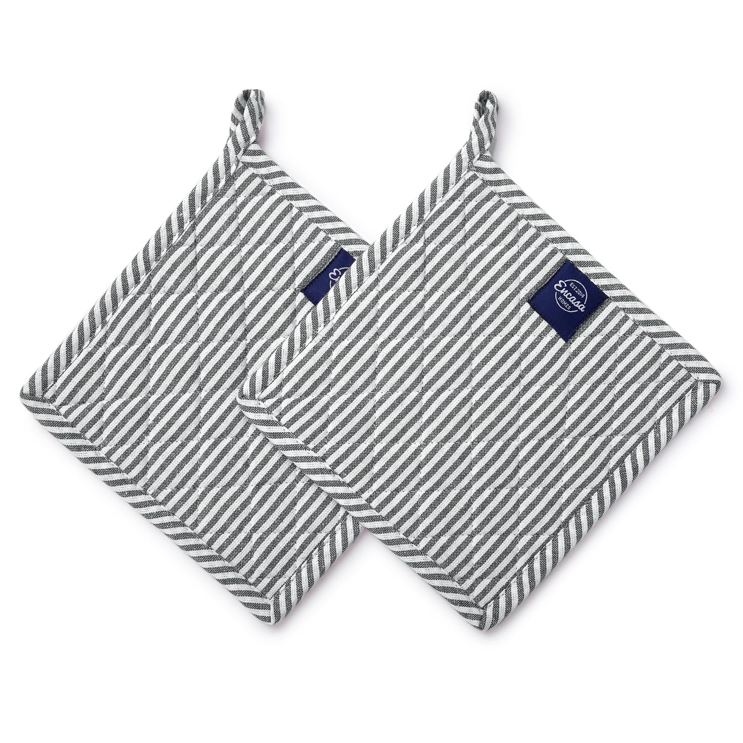 Encasa XO 21 cm Oven Microwave Potholders (2 pc Set) for Kitchen Cooking & Baking - Heat Resistant, Thick & Safe, Protection of Hands from Hot Utensils - Ticking Black