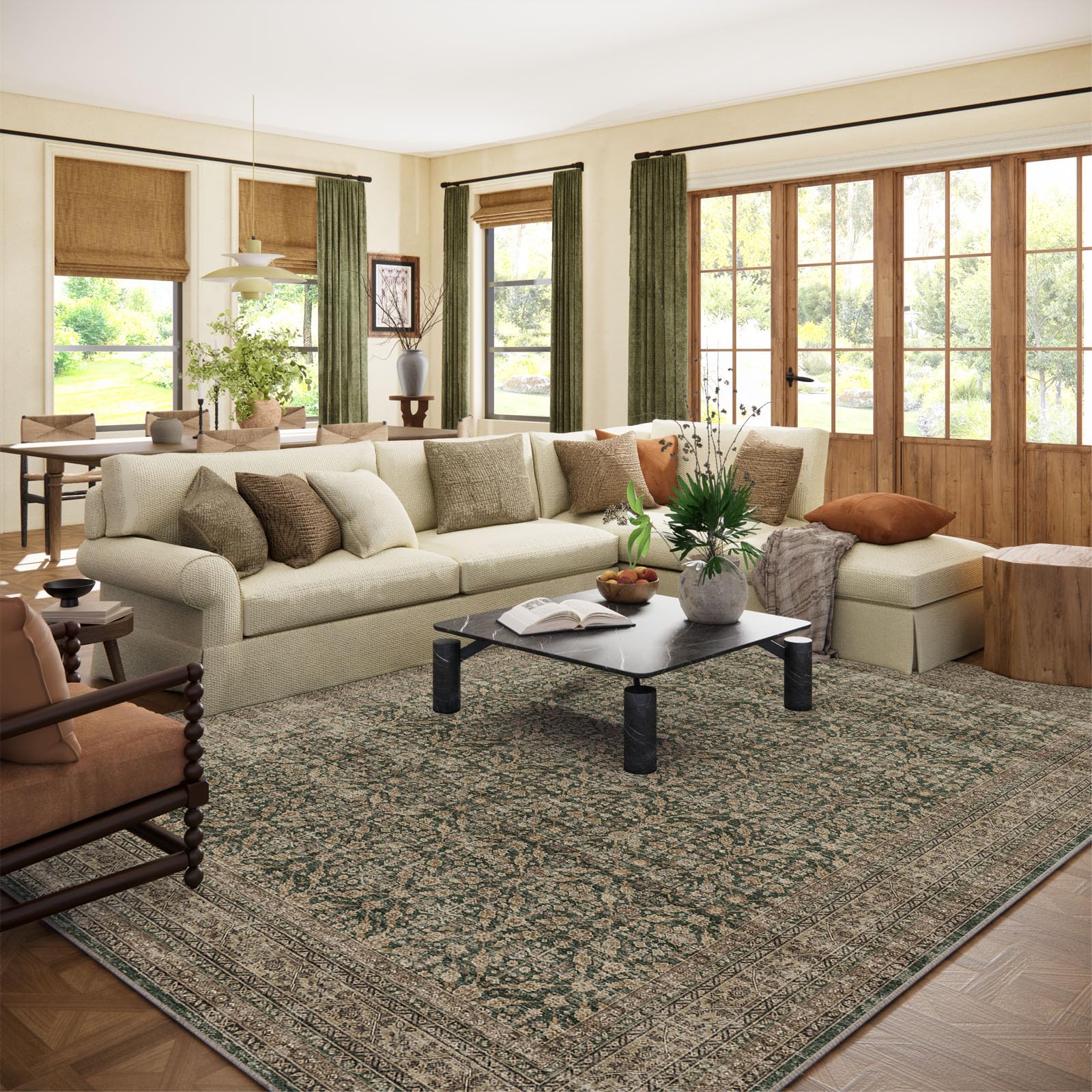 Photo 1 of Machine Washable Rugs for Living Room: 9x12 Area Rugs Boho Vintage Rugs Stain Resistant Non Slip Low Pile Soft Lightweight Carpet for Bedroom Kitchen Dining Room Nursery Kids Room Farmhouse