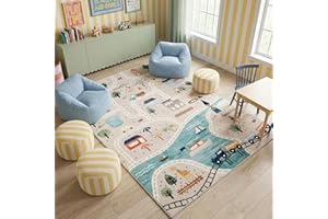 Rug Branch Haven 5' x 8' (5'3" x 7'7") Blue/Grey Education Learning Kids Area Rug, Contemporary, Medium Pile, Stain-Resistant
