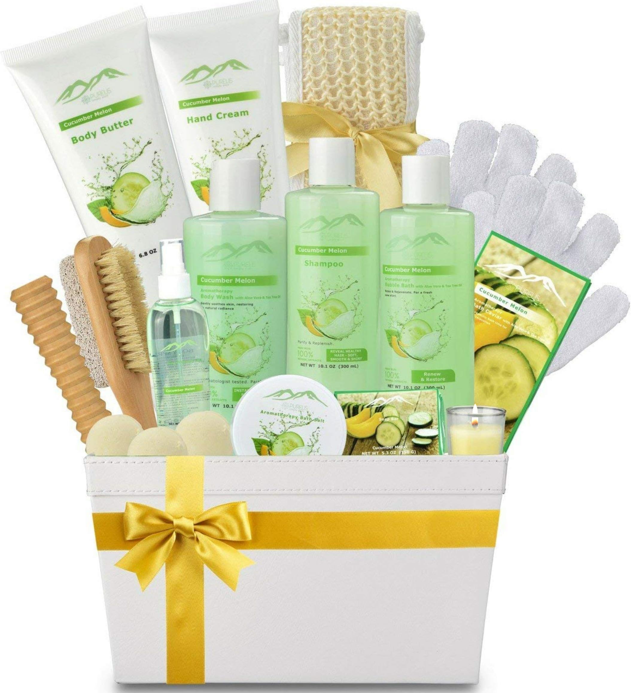 Spa Gift Baskets Beauty Gift Basket - Spa Basket, Spa Kit Bed and Bath Body Works Gift Baskets for Women! Bath Gift Set Bubble Bath Basket Body Lotion Gift Set for Holidays (Cucumber Melon)