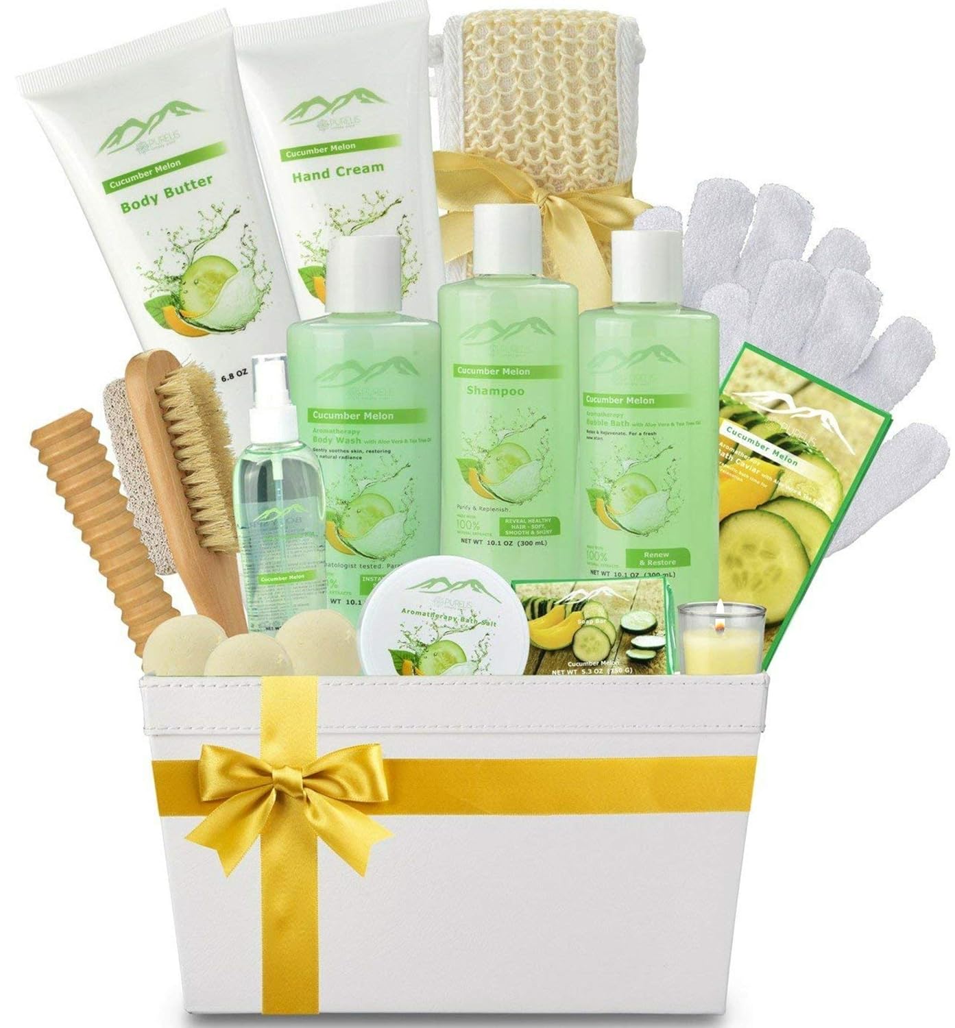 Spa Gift Baskets Beauty Gift Basket - Spa Basket, Spa Kit Bed and Bath Body Works Gift Baskets for Women! Bath Gift Set Bubble Bath Basket Body Lotion Gift Set for Holidays (Cucumber Melon)