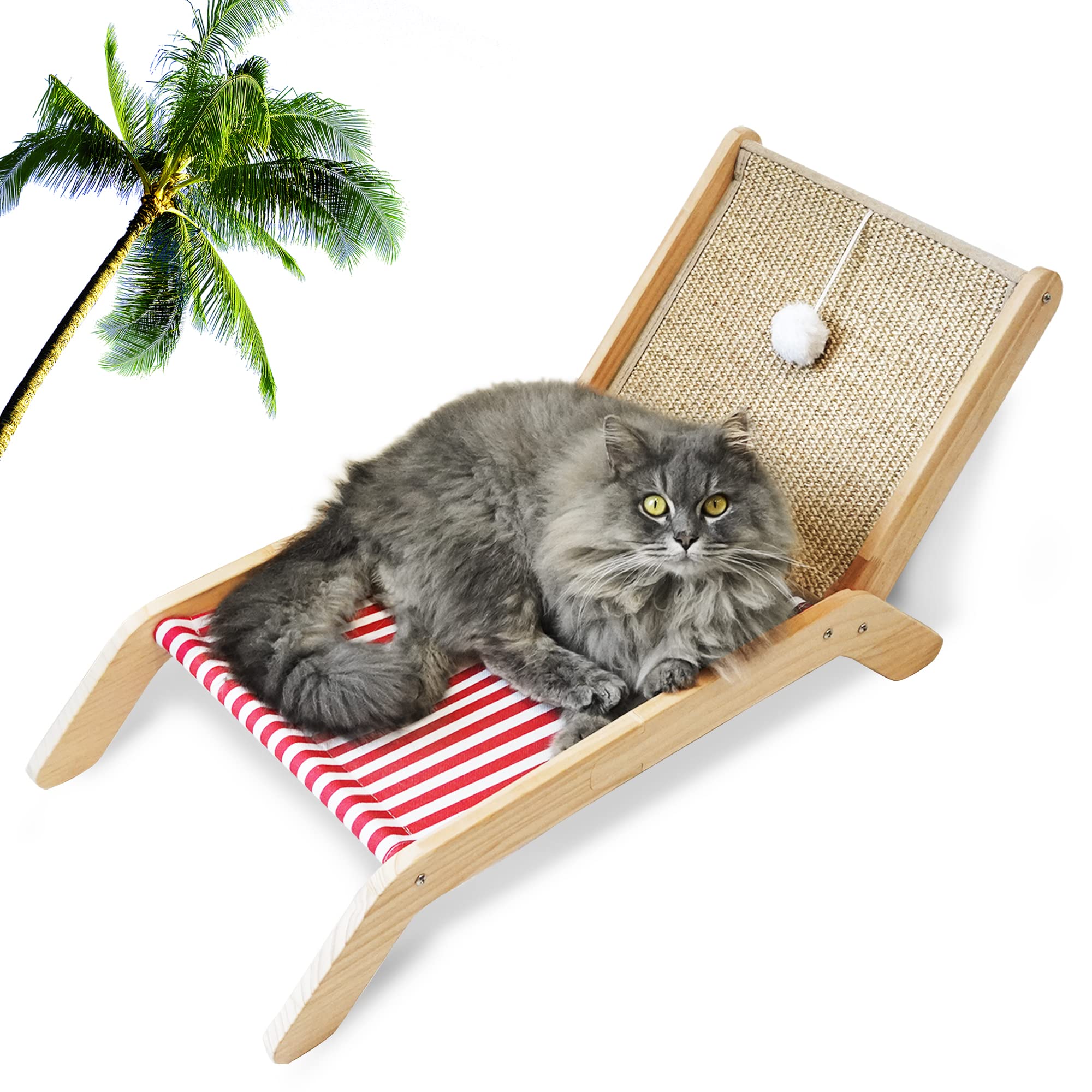 Photo 1 of (partial set) (used/fair) PETKARAY Beach Chair Cat Hammock, Elevated Cat Beds for Indoor Cats, Original Cozy Lounger with Sisal Scratcher and Toy Ball