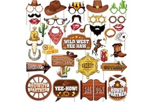M AMFEOV 36Pcs Country Party Decorations Photo Booth Props, Western Photo Booth Props for Western Party Decorations, Wild West Cowboy for Cowboy Party