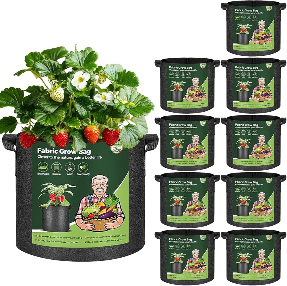 T4U 5 Gallon Grow Bags with Handles 10 Pack for Vegetables UK Gardeners