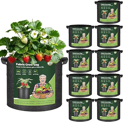 T4U 5 Gallon Grow Bags with Handles 10 Pack for Vegetables UK Gardeners