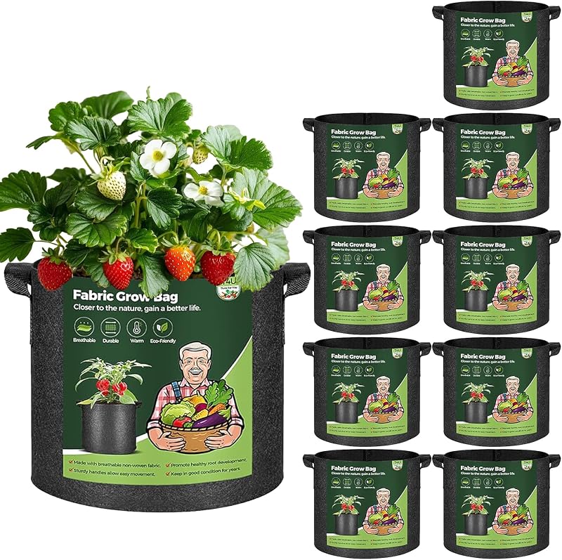 T4U 5 Gallon Grow Bags with Handles 10 Pack for Vegetables UK Gardeners