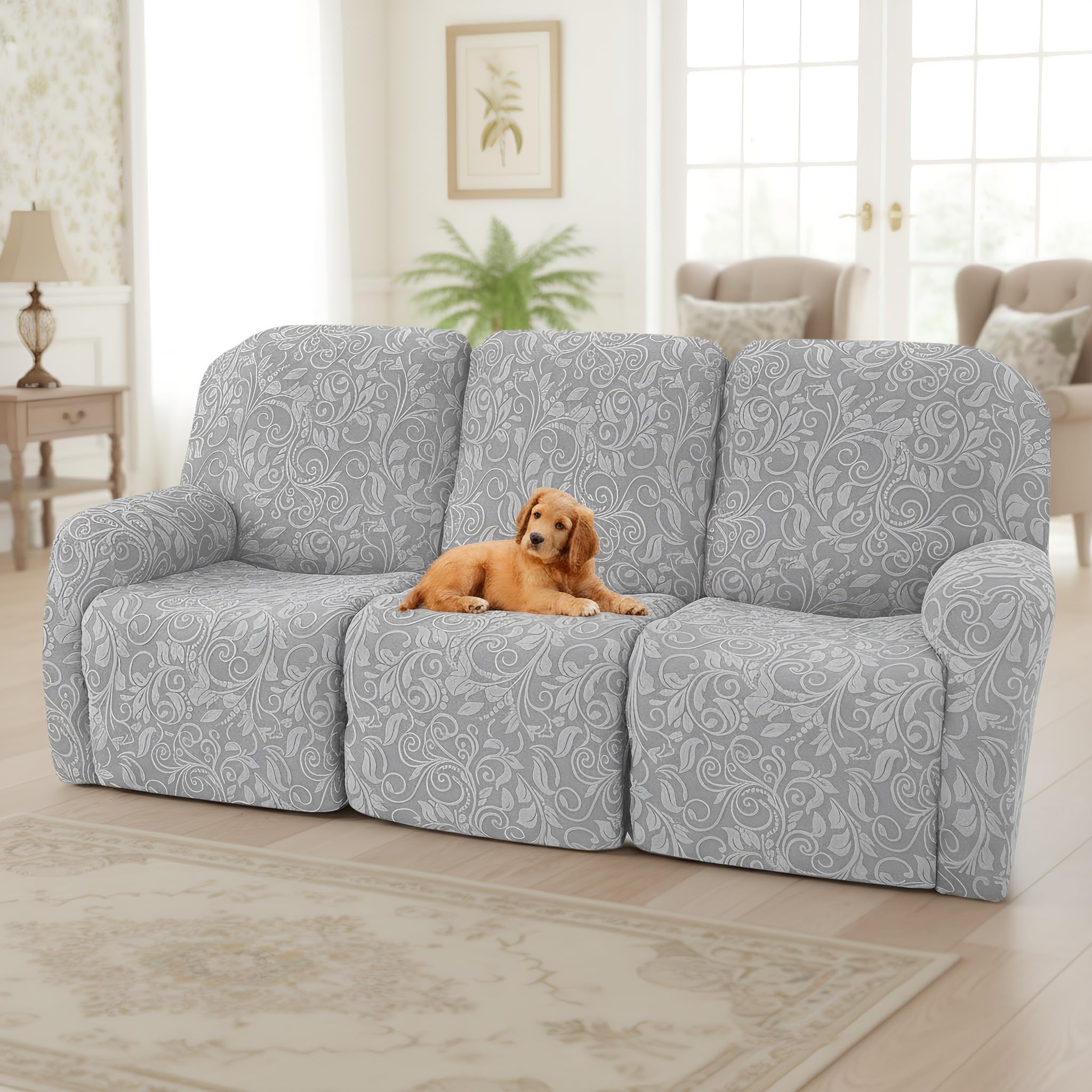 LiveGo Recliner Chair Cover Stretch Jacquard Slipcover for 1, 2, 3 Seater Recliners, Washable Furniture Protector for Lazyboy, Electric Chairs, and Pet-Friendly Couch Covers