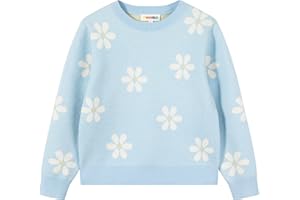 TRENDSTITCH Girls Floral Print Sweaters Long Sleeve Crewneck Knitted Cute Flower Pullover Sweater Jumper Tops
