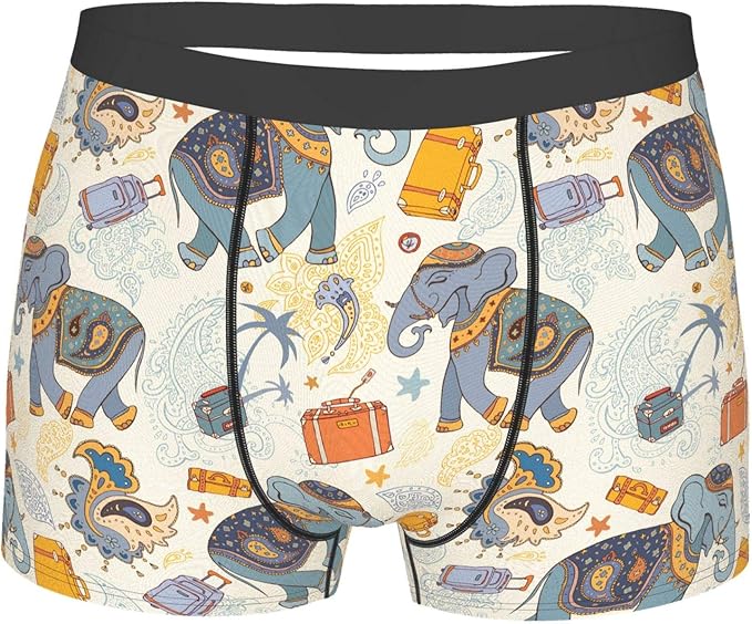 Mens Boxer Briefs Elephant Travel Trunk Underwear