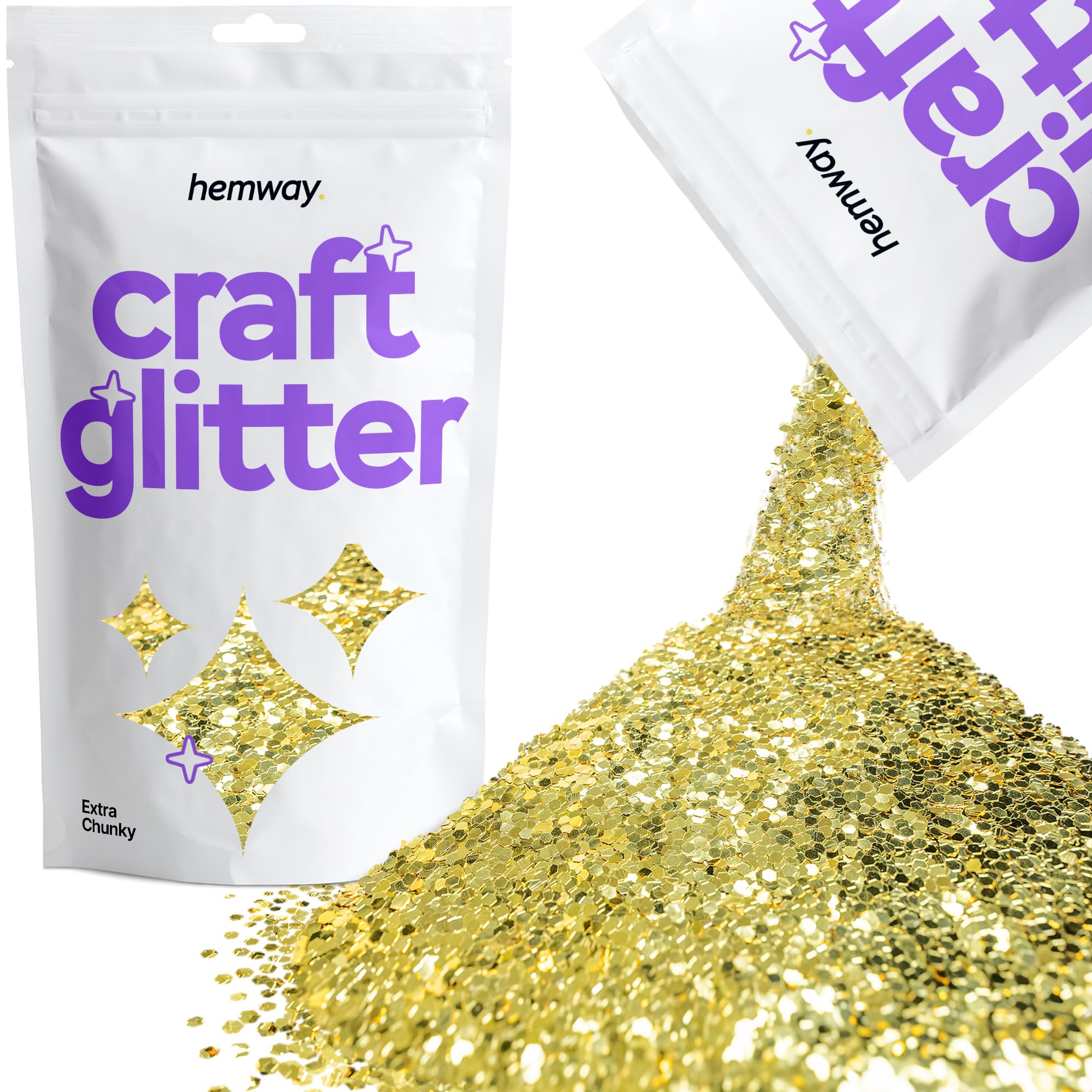 Hemway Craft Glitter Sand Gold 100g Extra Chunky Glitter for Crafts, Resin, Cosmetic, Nail, Face, Body, Festival, Tumblers, Art, Candle, Crafting