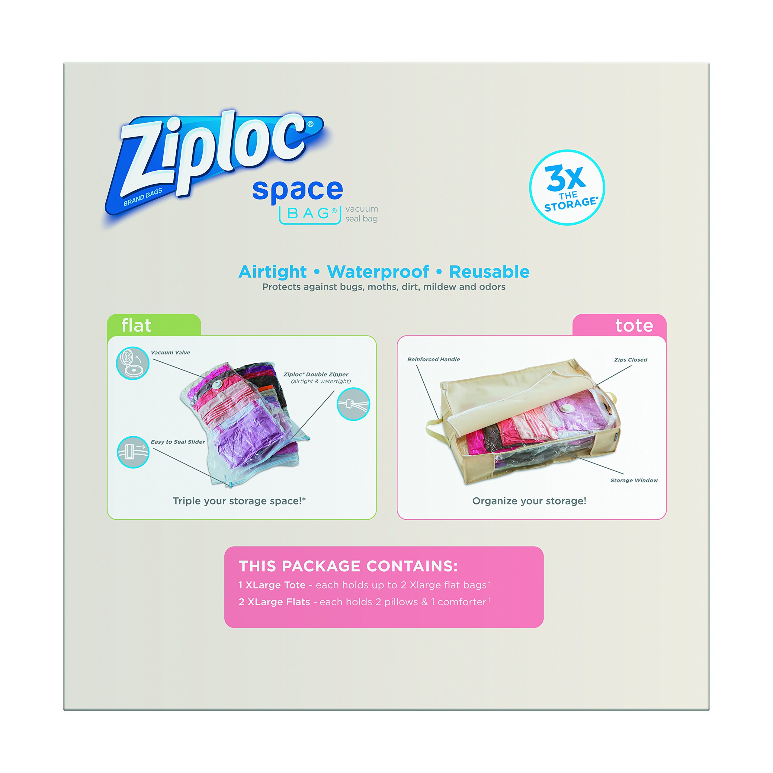 Ziploc Space Bag 3ct Variety Pack (2 XL Flat, 1 XL Shell) eBay