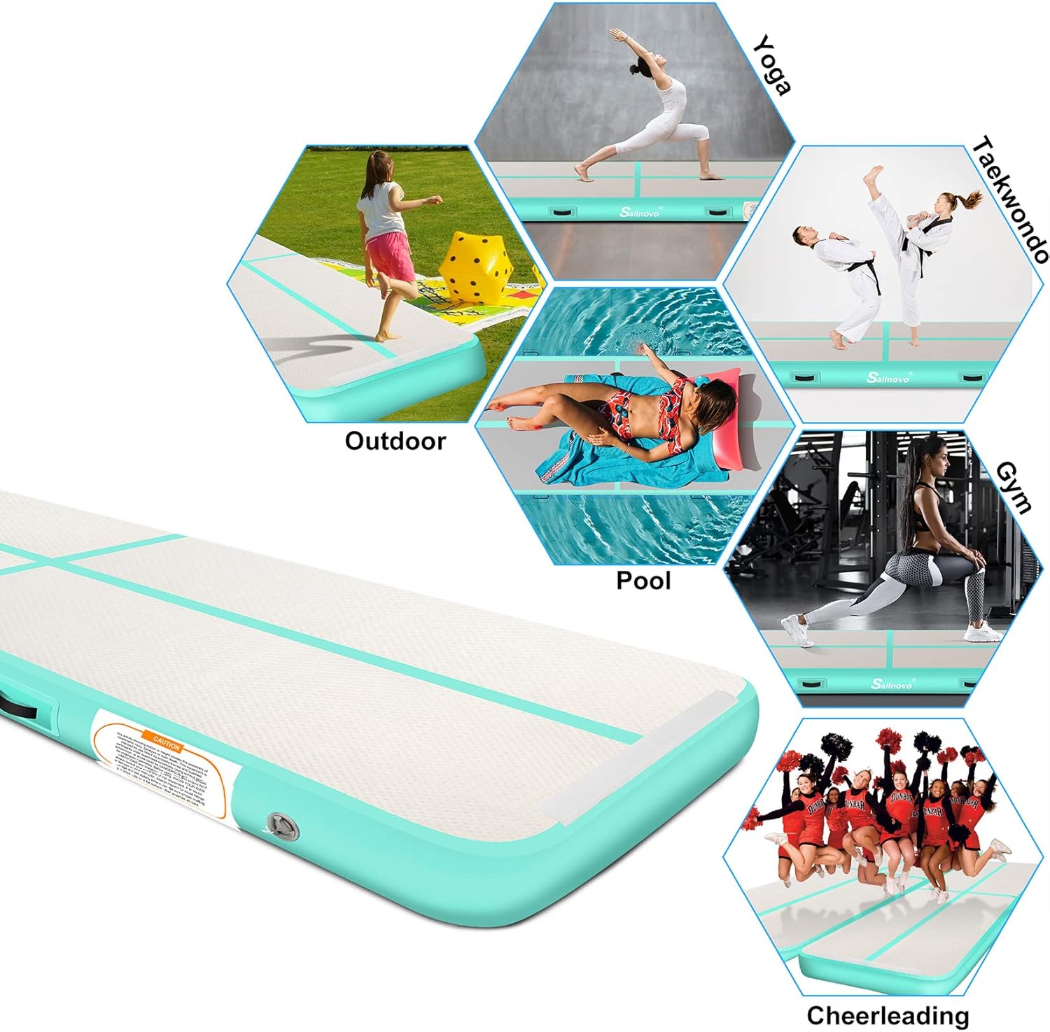 Sailnovo Gymnastics Air Mat, Inflatable Air Mat Tumble Track Training Tumbling Mat with Electric Pump, 20ft 16ft 13ft 10ft, 4in 8in Thickness for Home Use Gym Cheerleading Yoga Beach : Sports & Outdoors