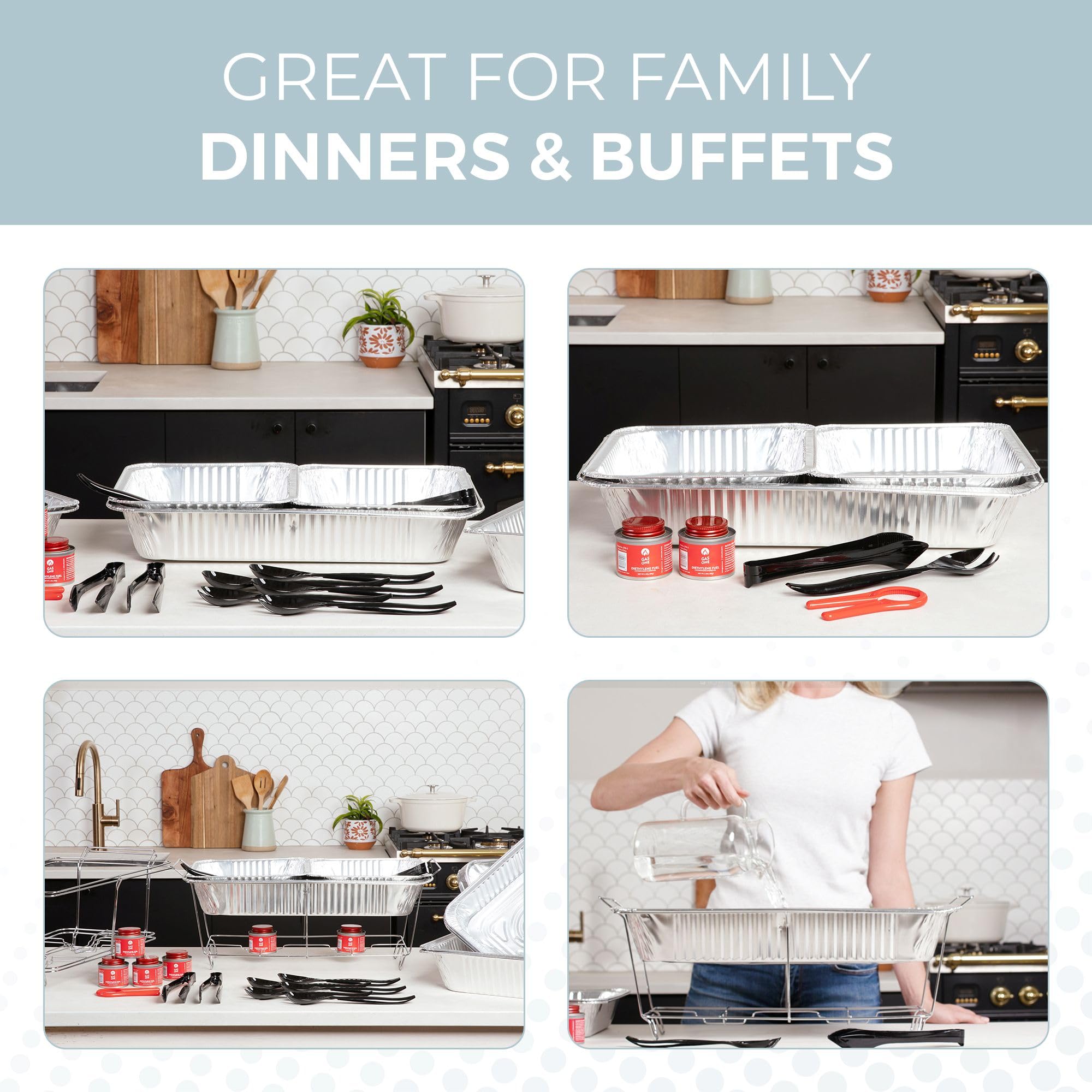Large Full Size 33-Pcs Disposable Chaffing Buffet with-Covers, Utensils, Fuel Cans – Premium Chafing Dish Set for Events, Parties, Catering