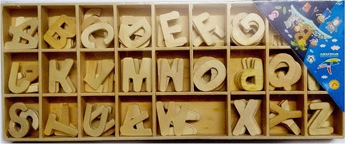 BeeMall Wooden Cut Art and Craft English Letters Name Plate for Language Learning, Development and Spell Check Each Alphabet in Enjoyable Fun Play Method for Title Making