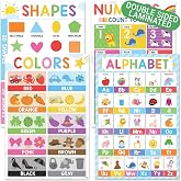 BEAWART ABC Alphabet Poster, 4 Pack 16x24 Colorful Educational Chart | Number Color Shape for Classroom Decor, Learning Chart