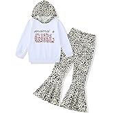 Auiopila Kids Toddler Girl Clothes Letter Print Graphic Top + Leopard Print Flare Leg Pants 2PC Fall/Winter Clothing Set