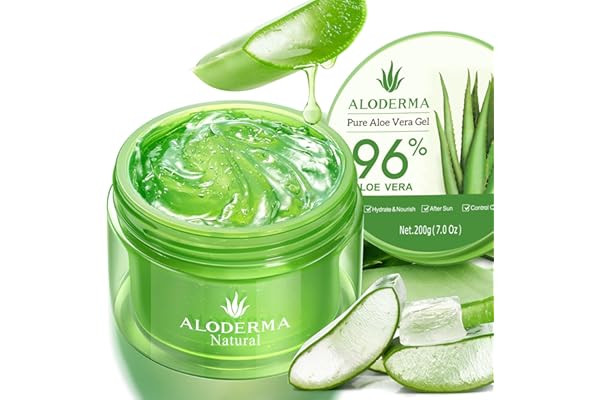 Aloderma Aloe Vera Gel Made within 12 Hours of Harvest with 96% Pure Organic Aloe Vera for Skin, Scalp, & Hair, Soothing Aloe