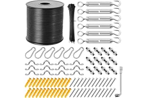 Keeimp String Light Hanging Kit,164 Ft Nylon Coated Stainless Steel 304 Wire Rope, String Lights Suspension Kit,Outdoor Light Hanging Kit
