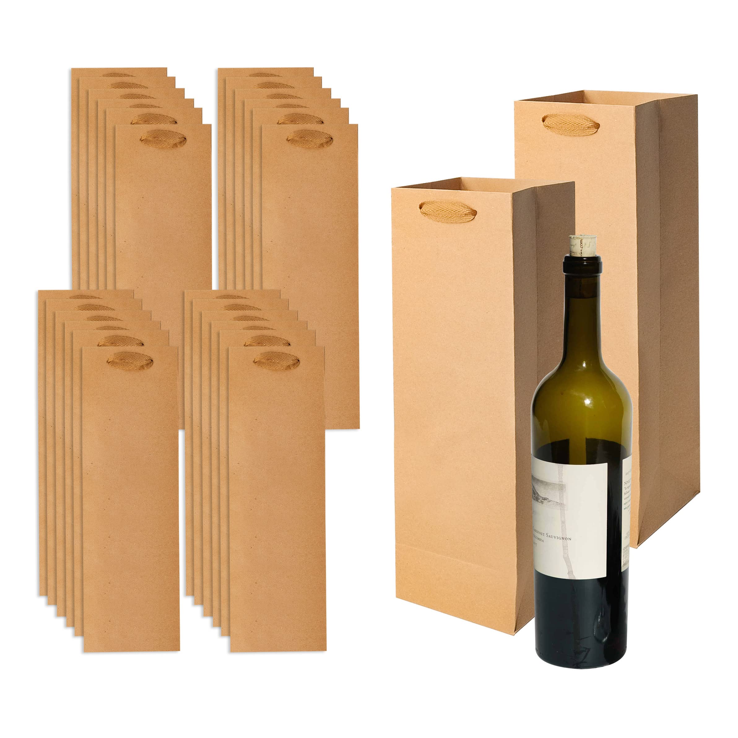 AZKEEGREY 24 Pack Kraft Paper Bottle Wine Bag with Handles, Brown Paper Bottle Bags for Wine, Single Wine Gift Bag for Party, Shopping, Retail Merchandise