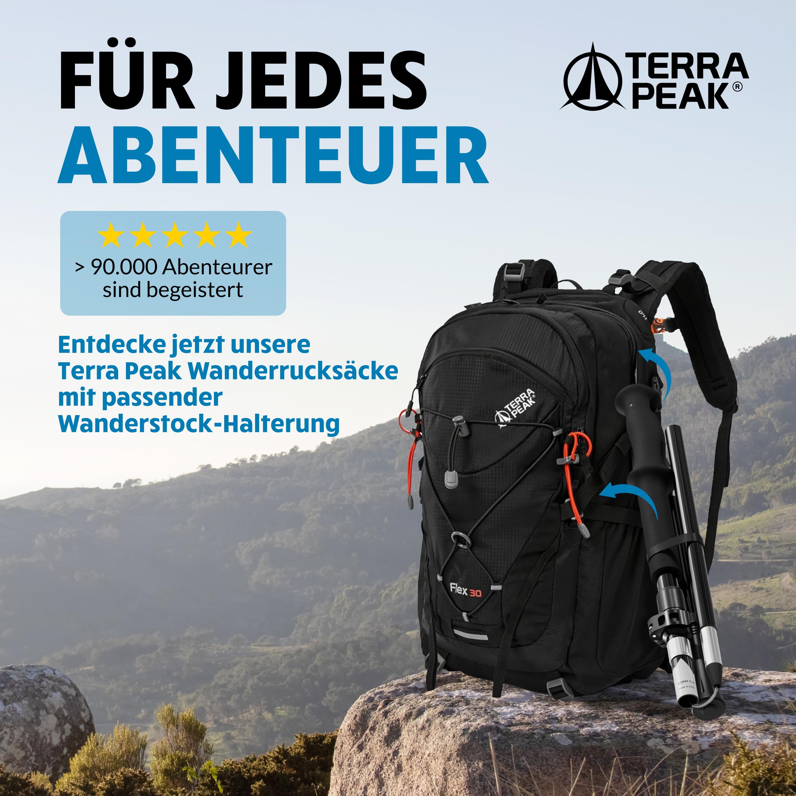 Terra Peak Wanderstöcke Teleskop Aluminium faltbar, ausziehbar & Ultra-leicht - Trekkingstöcke & Nordic Walking Stöcke verstellbar Damen & Herren mit Gummipuffer Wander-Stock & Hiking Poles (Zubehör) 7