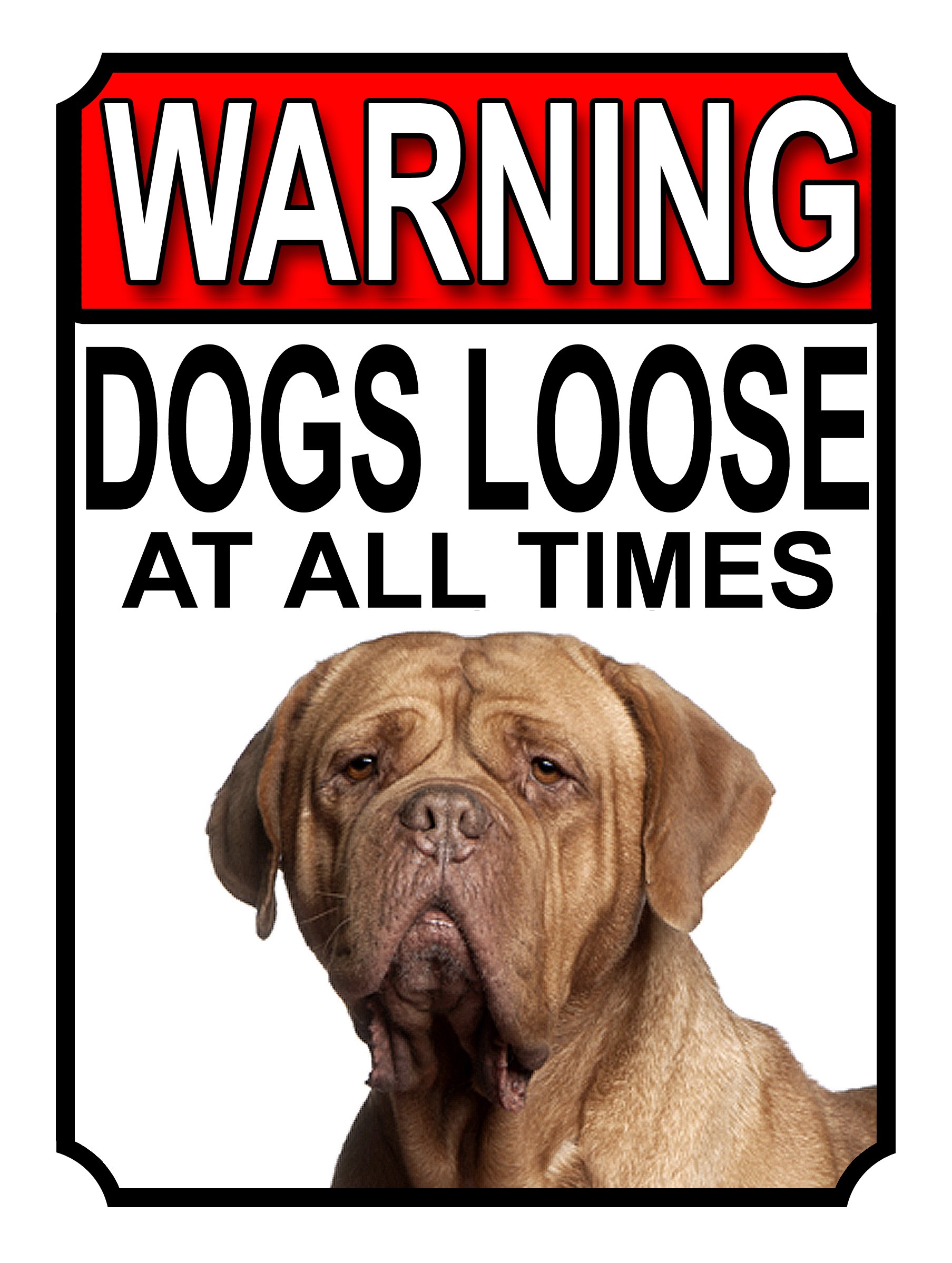 SHAWPRINT WARNING DOGS LOOSE AT ALL TIMES METAL GATE SIGN DOGUE-DE-BORDEAUX 200MM X 150MM (1262H1) — image 1