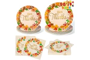 JOYIN 100Pcs Thanksgiving Paper Plates and Napkins Disposable Dinnerware Set for 25 Guests Give Thanks Theme Party Supplies Happy Thanksgiving Autumn Tableware Set