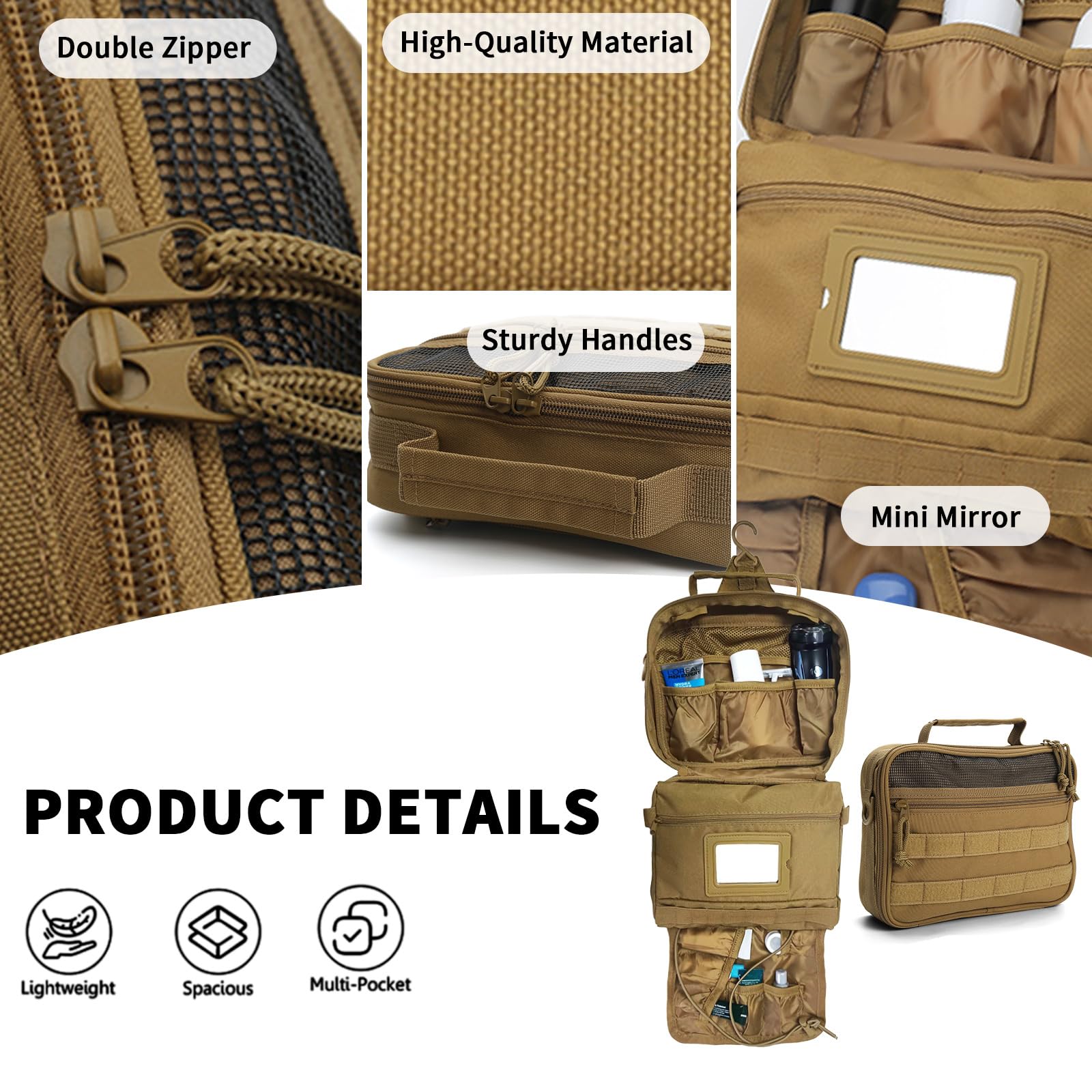 SMONT Toiletry Bag for Men Travel Toiletry Organizer Dopp Kit Travel Organizer Toiletries Travel Bag Shaving Hygiene Bag Bathroom Hanging Men's Toiletry Bag for Short Trips Brown