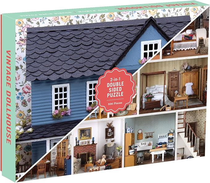 Galison Phat Dog 2Sided Jigsaw Puzzle, Vintage Dollhouse