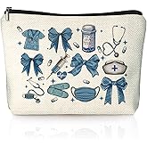 LIANGW Blue Nurse Makeup Bag, Coquette Pink Bow Cosmetic Bags for Women, Nurses Week Gifts, Nurse Appreciation Gifts, Preppy Aesthetic Nursing Zipper Makeup Pouch