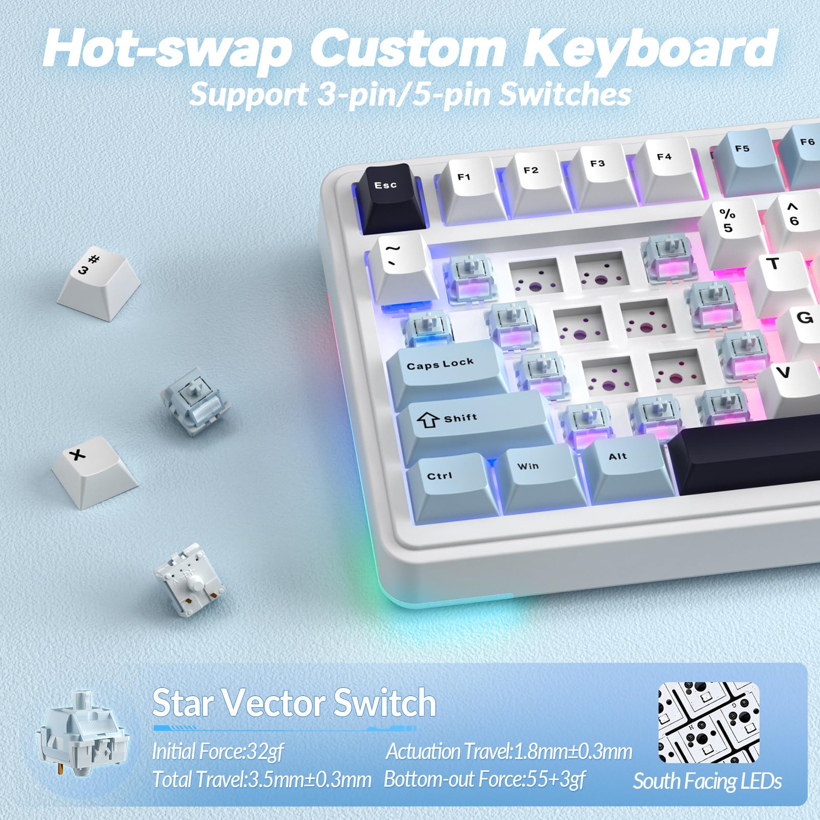 AULA S75 PRO Wireless Mechanical Keyboard with Screen&Knob, 75% Hot Swappable Gaming Keyboard with Pre-lubed Switches, RGB Backlit, PBT Keycaps Creamy Sounding Pc Gaming Keyboards