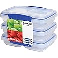Sistema 3-Piece Food Storage Containers with 2 Compartments and Lids for Meal Prep, Dishwasher Safe, 11.8oz, Clear/Blue