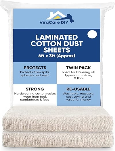 ViraCare 2 x Laminated Cotton Dust Sheets 6x3 ft Paint Drop Cloths