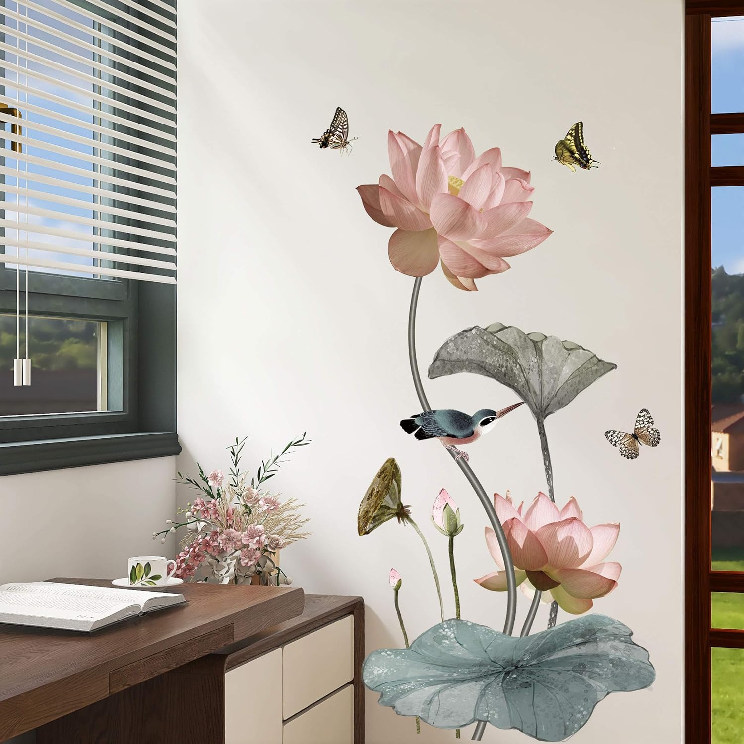 Amazon Derun Trading墨絵の蓮の花ウォールステッカー 壁画 壁紙 壁に穴を残らずに 賃貸の部屋も通用できます 家に高潔な雰囲気を 色々な場所も適用 子供の部屋 研究部室 玄関 オフィス ダイニング ルーム 浴室 寝室 リビング ルーム 店 キッチン手芸