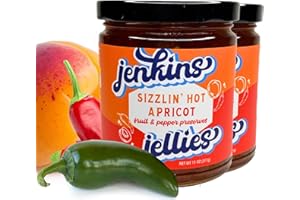 Jenkins Jellies Sizzlin Apricot Hot Pepper Jelly - Sweet & Spicy Jalapeño Jelly - Gluten Free, Vegan Pepper Jam - Use as a Glaze, Dipping Sauce, or Dessert Topping - All Natural & USA Made - 2 x 11 Oz