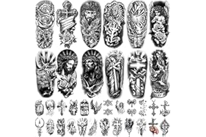GABIZAFIA 77 Sheets Christian Temporary Tattoo Adult Men Women Kids Religious Jesus Cross God Christ Catholic Realistic Half Sleeve Body Fake Tattoos Stickers