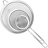 3 Pcs Super Wire Extra Fine Mesh Strainer with Handle, Small Medium Large Size Sifter Metal Strainer Set, Stainless Steel Sie