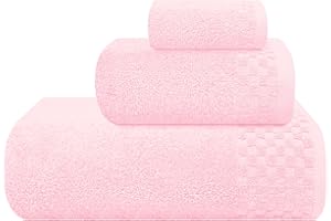 MyOwn Ultra Soft 3 Pack Cotton Towel Set, Contains a Bath Towels 28x55 inch, a Hand Towels 16x24 inch & a Wash Coths 12x12 inch, Ideal Everyday use, Compact & Lightweight - Pink