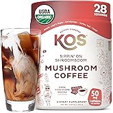 KOS Mushroom Coffee - USDA Certified Organic - Dark Chocolate Mocha Flavor - Mushroom Coffee Latte Powder with Reishi, Cordyceps, Lion's Mane, Chaga & Turkey Tail Mushrooms