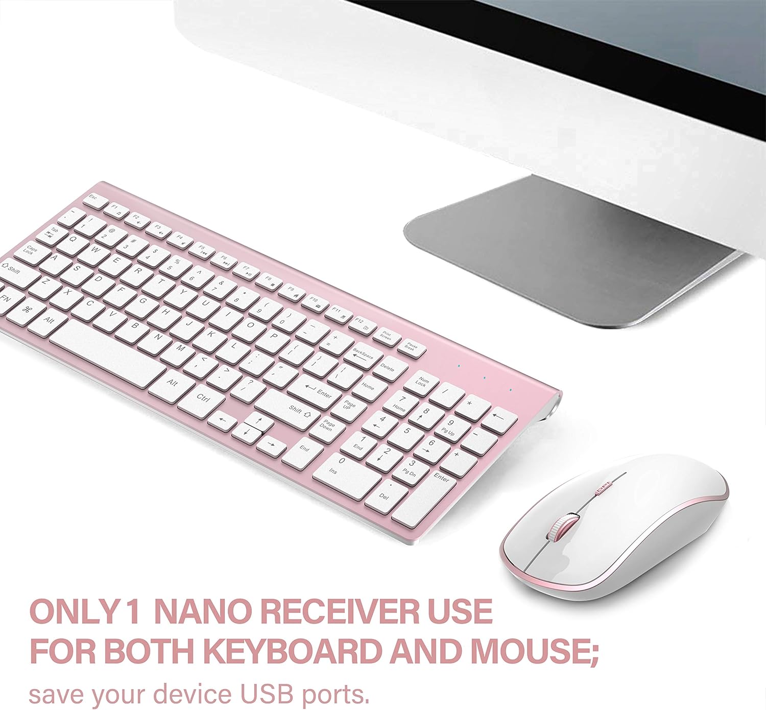 Wireless Keyboard and Mouse Combo, Stylish Compact Full-Size Keyboard and 2400 DPI Stream-line Optical Mouse for PC, Desktop, Computer, Notebook, Laptop, Windows XP/Vista/7/8/10 by JOYACCESS-Pink: Computers & Accessories