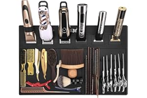 HAIRPLAN BarberTop Magnetic Organizer Mat, 19.29 x 12.6 inch, 6-Slot Professional Barber Tool Holder with Non-Slip Silicone Base, Black