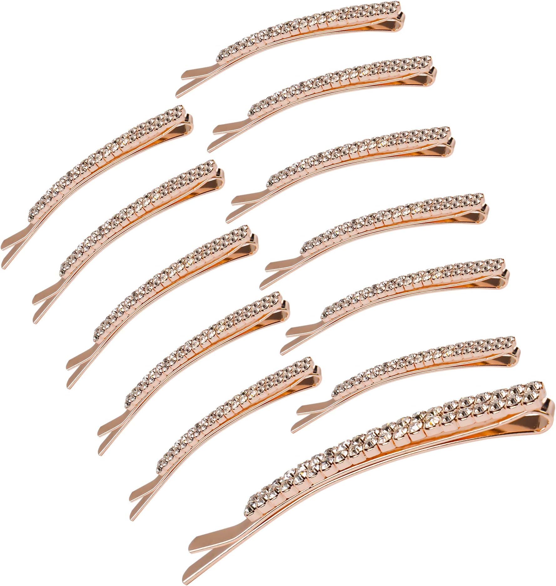 Waldd 12 Pieces Rhinestone Bobby Pins Double Row Clear Crystal Hair Pins