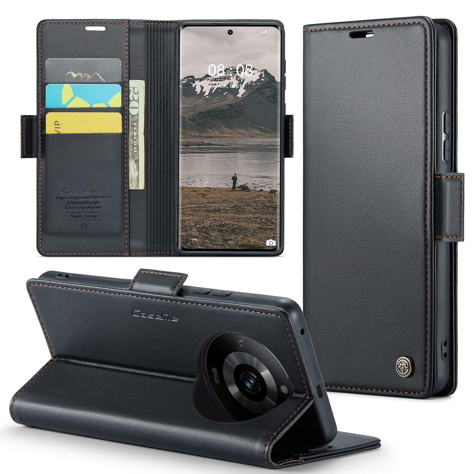 Phernykas Cover for OPPO Realme 11 Pro Wallet Case with Card Holder, Kickstand RFID Blocking Magnetic Closure Shockproof Protective PU Leather for OPPO Realme 11 Pro Flip Case Wallet - Black — image 1