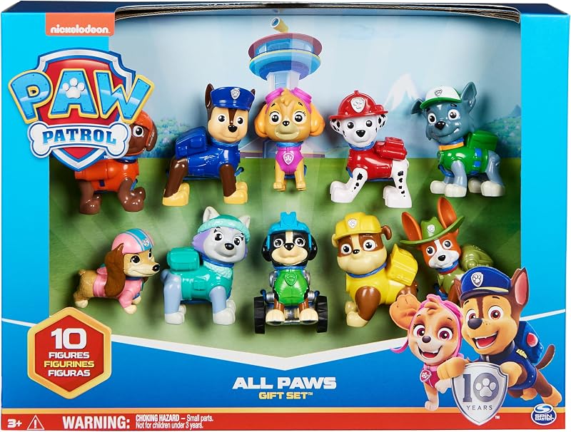 Paw patrol - paw patrol figures - pacote de presente com 10 figuras de brinquedo colecionáveis ​​​​paw patrol - 10º aniversário - 6065255 - brinquedos para crianças de 3 anos +