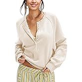 Ziqoty Women's Half Button Down Pullover Knit Sweater Casual Henley Long Sleeve Tunic Tops Loose Fit Trendy Outfits