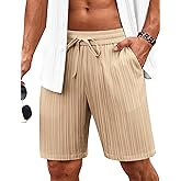 COOFANDY Men's Beach Shorts 9" Elastic Waist Drawstring Casual Shorts Regular Fit Summer Textured Shorts