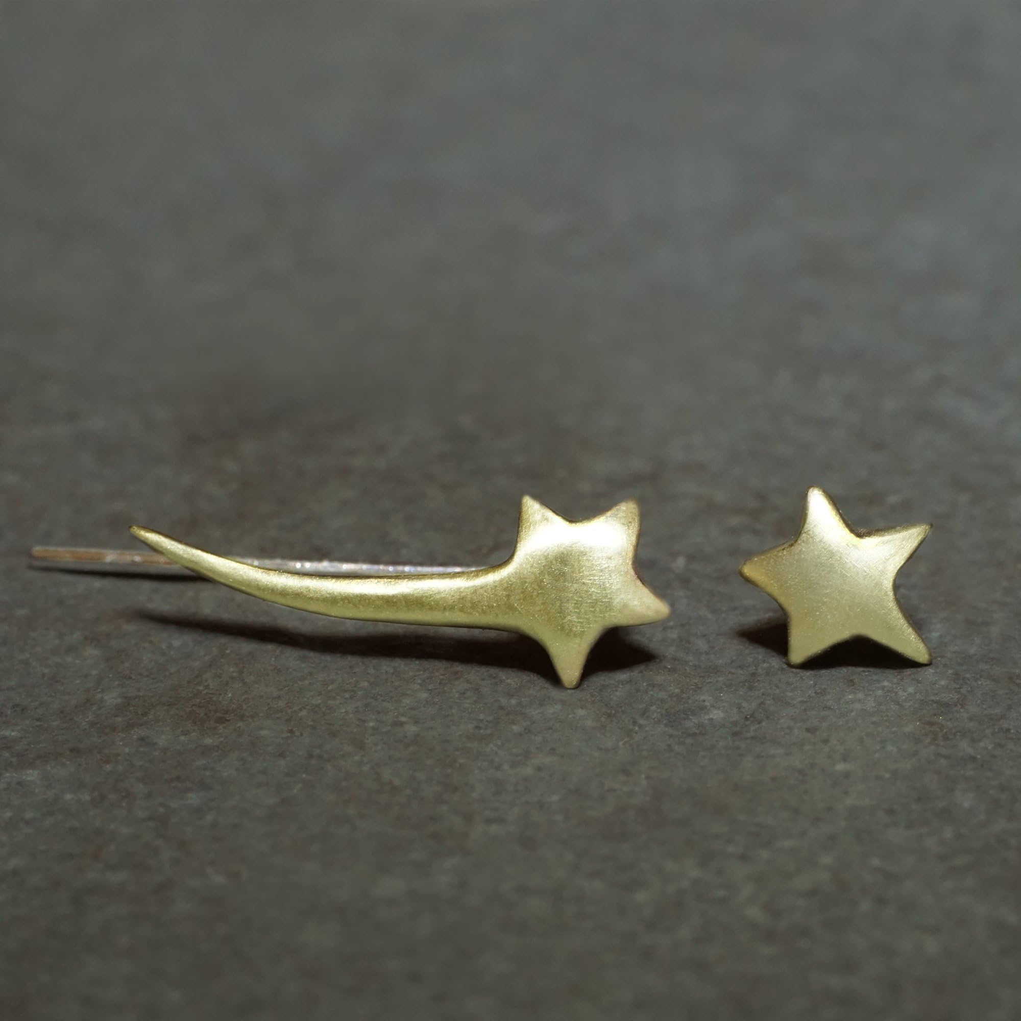 Mismatched Shooting Star Ear Climber and Star Stud Earrings in Brass