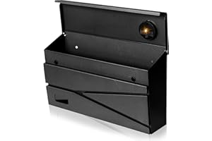 Ydocabinit Wall Mount Mailbox, Large Capacity Mailbox for House, Visibility Galvanized Steel Rust-Proof Metal Post Box Drop, Mailboxes for Outside, 15.74"×9.84"×4.33" Solar Lanterns Black