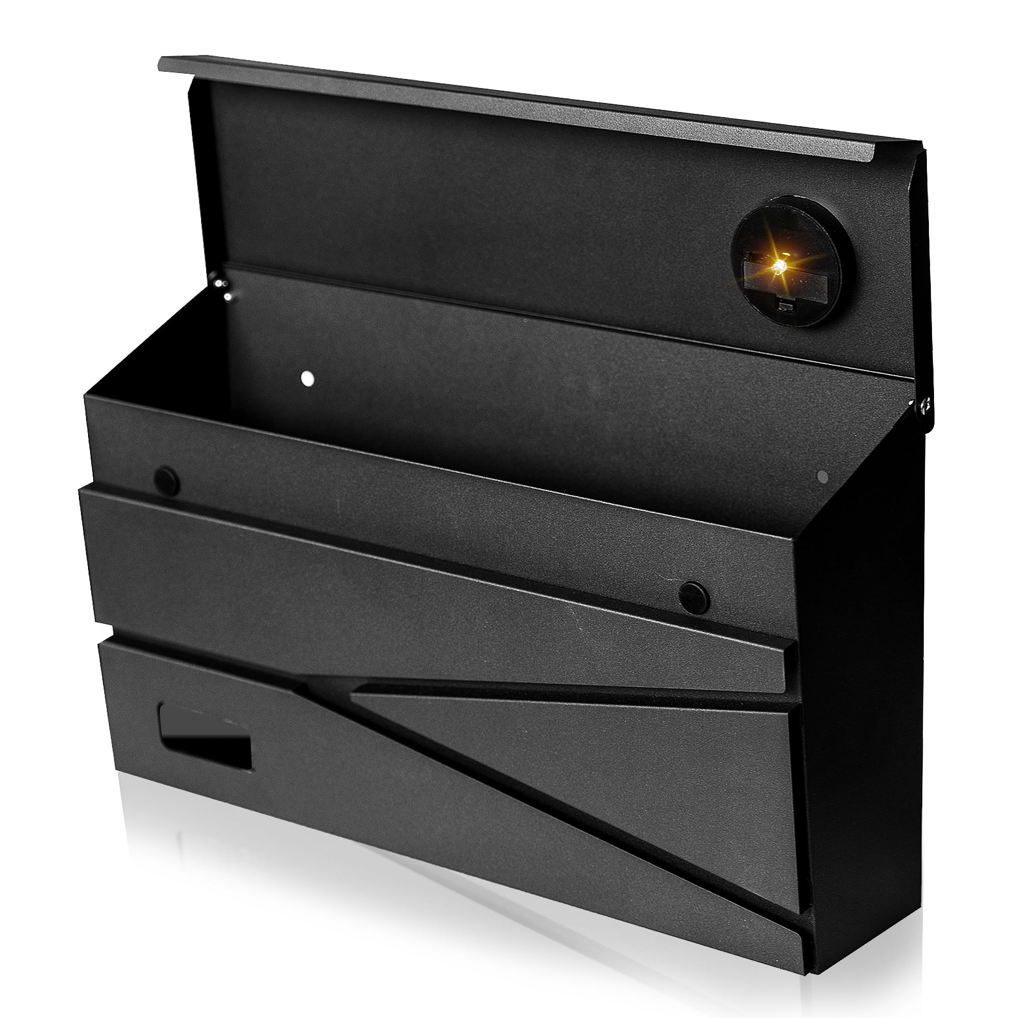 Photo 1 of Ydocabinit Wall Mount Mailbox, Large Capacity Mailbox for House, Visibility Galvanized Steel Rust-Proof Metal Post Box Drop, Mailboxes for Outside, 15.74"×9.84"×4.33" Solar Lanterns Black