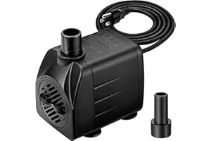 KEDSUM 100GPH Submersible Pump(450L/H, 8W), Ultra Quiet Water Pump with 4ft High Lift, Fountain Pump with 4.9 ft Grounded Power Cord, 2 Nozzles for Fish Tank, Pond, Aquarium, Statuary, Hydroponics